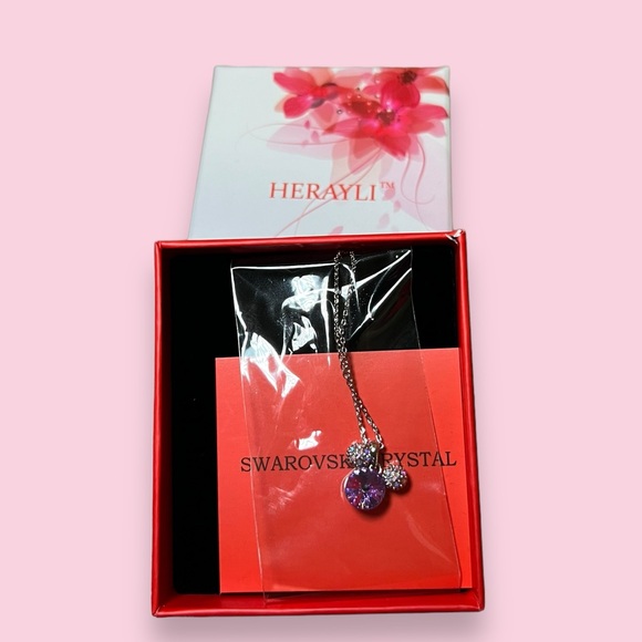 NIB HERAYLI purple Swarovski Crystal Mickey Mouse Pendant Necklace - Picture 4 of 4